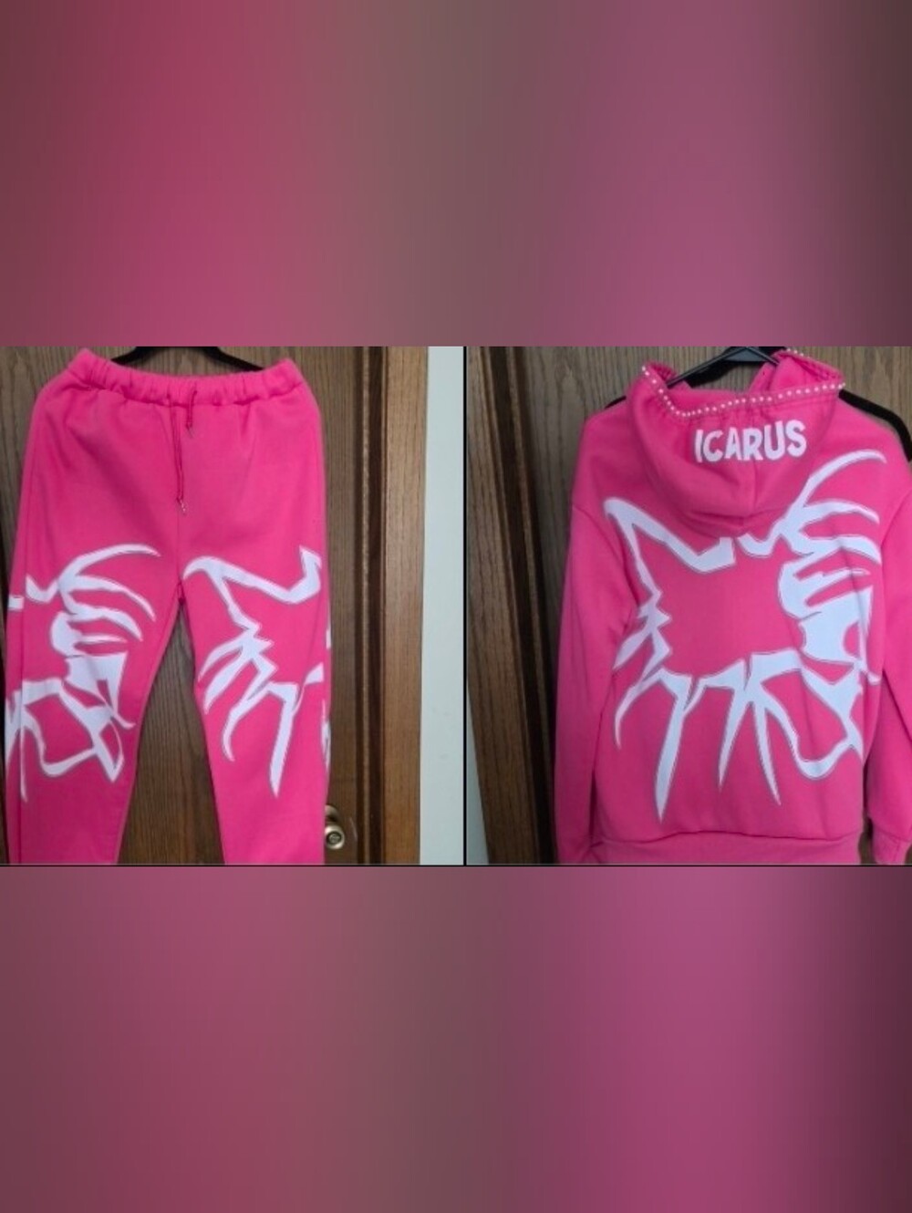 Incarus Womens Bright Pink Graphic Hoodie And Sweatpants Set Med NWOT